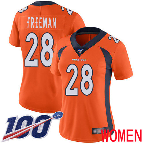 Women Denver Broncos #28 Royce Freeman Orange Team Color Vapor Untouchable Limited Player 100th Season Football NFL Jersey